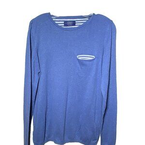 Pull & Bear Blue Mens Size Small Long Sleeve 100% Cotton Sweater Stripe Contrast
